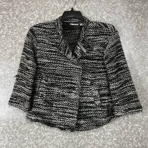 Halogen Women's Black & White Marled Double Breasted Knit Blazer - Size Small